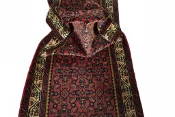 Corner detail of 2000s Hamedan rug showing border pattern and Wool pile