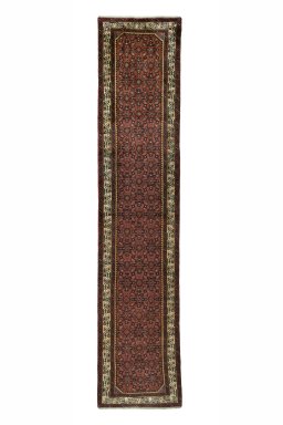 Full view of 2000s Hamedan rug from Iran / Persia, 408 × 87 cm in Red tones