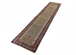 Corner detail of 2000s Hamedan rug showing border pattern and Wool pile