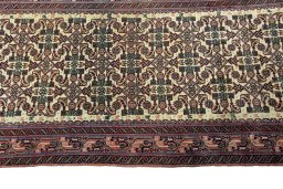 Close-up detail of 2000s Hamedan rug from Iran / Persia showing Wool weave