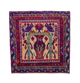 Full view of 2000s Hamedan rug from Iran / Persia, 68 × 65 cm in Red tones
