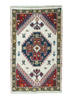 Full view of 2000s Hamedan rug from Iran / Persia, 89 × 55 cm in Multi Color tones
