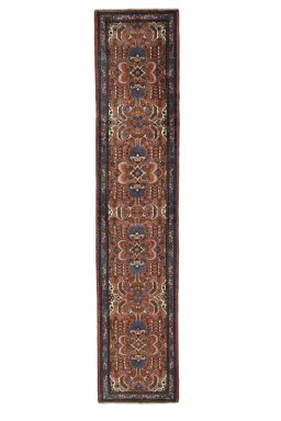 Full view of New Hamedan rug from Iran / Persia, 400 × 85 cm in Red tones