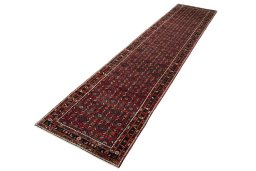 Corner detail of 2000s Hamedan rug showing border pattern and Wool pile