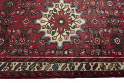 Full view of New Hamedan rug from Iran / Persia, 492 × 82 cm in Red tones