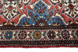 Full view of New Hamedan rug from Iran / Persia, 411 × 80 cm in Red tones