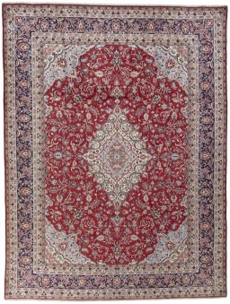 Full view of 2000s Hamedan rug from Iran / Persia, 390 × 294 cm in Red tones
