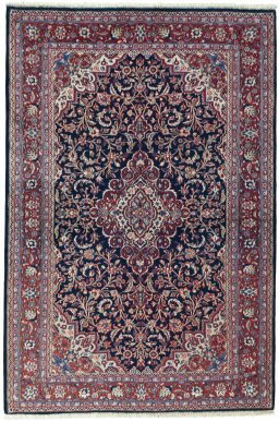 Full view of New Hamedan rug from Iran / Persia, 204 × 138 cm in Blue tones