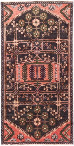 Full view of 1973s Hamedan rug from Iran / Persia, 188 × 90 cm in Dark blue tones