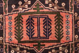Full view of 1973s Hamedan rug from Iran / Persia, 188 × 90 cm in Dark blue tones