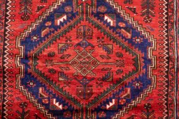 Full view of 1970s Hamedan rug from Iran / Persia, 204 × 130 cm in Red tones