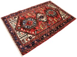 Close-up detail of 1990s Hamedan rug from Iran / Persia showing Wool weave