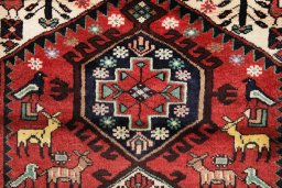 Full view of 1990s Hamedan rug from Iran / Persia, 145 × 100 cm in Red tones