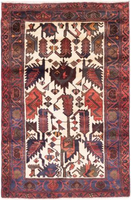 Full view of 1975s Hamedan rug from Iran / Persia, 163 × 108 cm in White tones