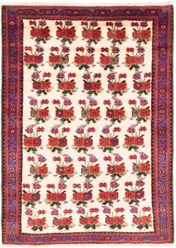 Full view of 1998s Hamedan rug from Iran / Persia, 146 × 106 cm in White tones