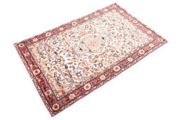 Corner detail of 1970s Hamedan rug showing border pattern and Wool pile