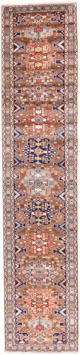 Full view of 1994s Hamedan rug from Iran / Persia, 398 × 85 cm in Multi Color tones