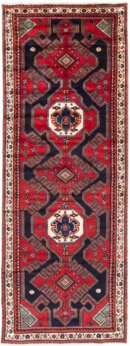 Full view of 1996s Hamedan rug from Iran / Persia, 293 × 108 cm in Red tones