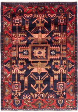 Full view of 1970s Hamedan rug from Iran / Persia, 160 × 115 cm in Dark blue tones