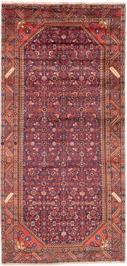 Full view of 1996s Hamedan rug from Iran / Persia, 310 × 145 cm in Multi Color tones