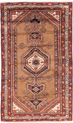 Full view of 1996s Hamedan rug from Iran / Persia, 185 × 110 cm in Brown tones