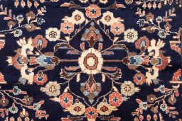 Full view of 2001s Hamedan rug from Iran / Persia, 410 × 133 cm in Dark blue tones