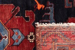 Close-up detail of 1999s Hamedan rug from Iran / Persia showing Wool weave