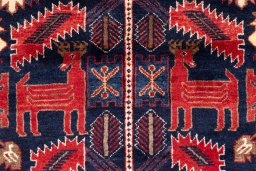 Full view of 1970s Hamedan rug from Iran / Persia, 300 × 103 cm in Dark blue tones