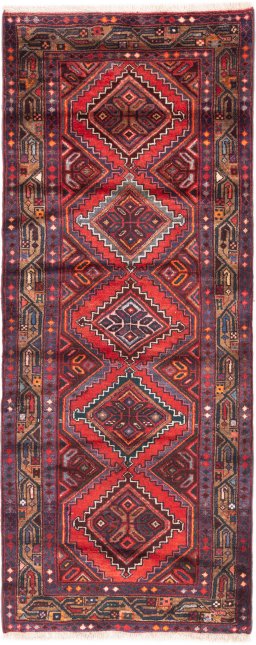 Full view of 1997s Hamedan rug from Iran / Persia, 215 × 83 cm in Multi Color tones