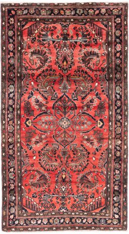 Full view of 1970s Hamedan rug from Iran / Persia, 203 × 110 cm in Red tones