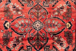 Full view of 1970s Hamedan rug from Iran / Persia, 203 × 110 cm in Red tones