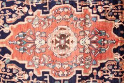 Full view of 1980s Hamedan rug from Iran / Persia, 300 × 170 cm in Dark blue tones