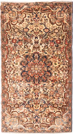 Full view of 1975s Hamedan rug from Iran / Persia, 175 × 100 cm in Cream tones