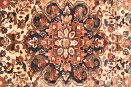 Full view of 1975s Hamedan rug from Iran / Persia, 175 × 100 cm in Cream tones