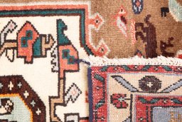 Close-up detail of 1970s Hamedan rug from Iran / Persia showing Wool weave