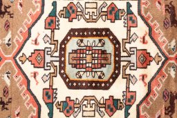 Full view of 1970s Hamedan rug from Iran / Persia, 143 × 78 cm in Brown tones