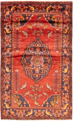 Full view of 1995s Hamedan rug from Iran / Persia, 258 × 155 cm in Red tones