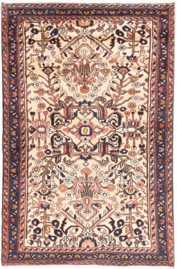 Full view of 1973s Hamedan rug from Iran / Persia, 165 × 110 cm in Cream tones