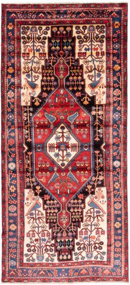 Full view of 1997s Hamedan rug from Iran / Persia, 330 × 150 cm in Dark blue tones