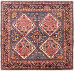 Full view of 1975s Hamedan rug from Iran / Persia, 190 × 205 cm in Dark blue tones