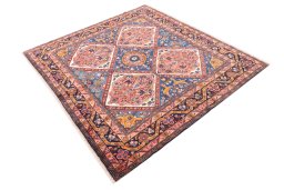 Corner detail of 1975s Hamedan rug showing border pattern and Wool pile