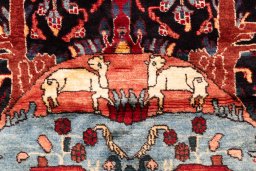 Full view of 1998s Hamedan rug from Iran / Persia, 253 × 143 cm in Dark blue tones
