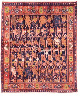 Full view of 1997s Hamedan rug from Iran / Persia, 148 × 125 cm in Multi Color tones