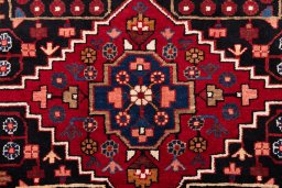 Full view of 1975s Hamedan rug from Iran / Persia, 246 × 130 cm in Multi Color tones