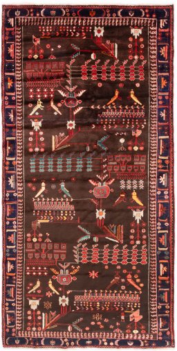 Full view of 1975s Hamedan rug from Iran / Persia, 295 × 150 cm in Multi Color tones