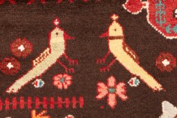 Full view of 1975s Hamedan rug from Iran / Persia, 295 × 150 cm in Multi Color tones