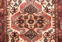 Full view of 2000s Hamedan rug from Iran / Persia, 182 × 70 cm in Cream tones