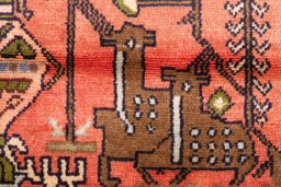 Full view of 1976s Hamedan rug from Iran / Persia, 130 × 93 cm in Terracotta tones