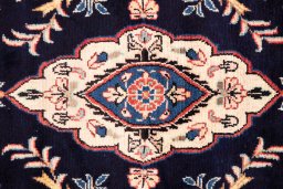 Full view of 1984s Hamedan rug from Iran / Persia, 360 × 90 cm in Dark blue tones