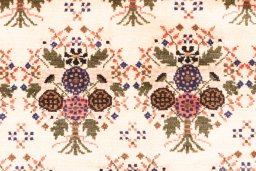 Full view of 2002s Hamedan rug from Iran / Persia, 144 × 105 cm in Cream tones